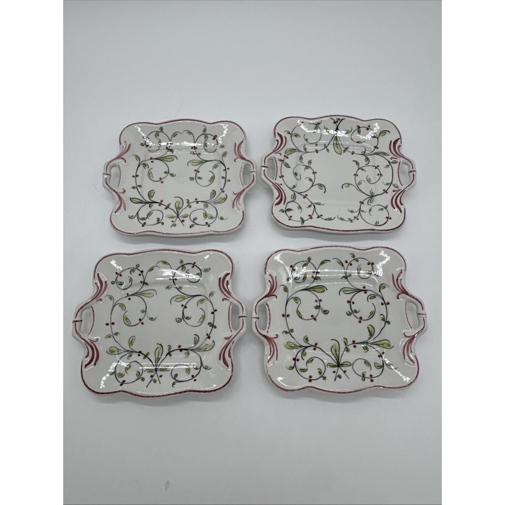 Anfora Aqueda Hand painted Portugal 133 Small Tray Plates Set Of‎ 4 Dim 6.5"